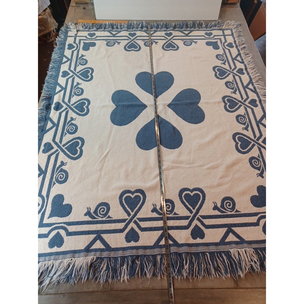 Blue & Cream Reversible Blanket/Throw Made In Spain Hearts & Snails - Picture 15 of 16